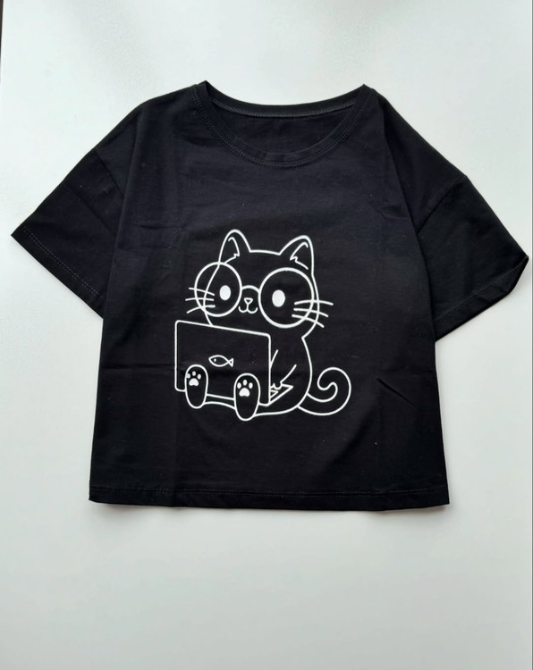 کراپ تیشرت گربه مشکی