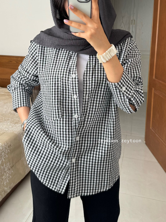 شومیز کوتاه چهار خونه مشکی