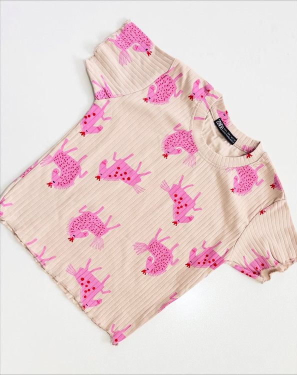 کراپ تیشرتی اسب صورتی