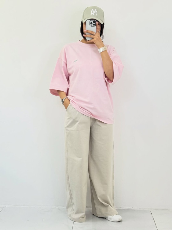 تیشرت باکسی صورتی پودری