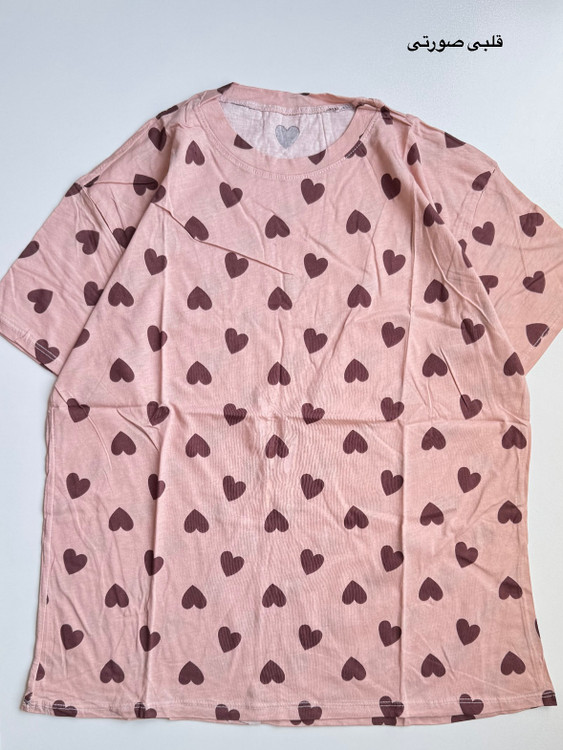 تیشرت نخ پنبه صورتی قلبی