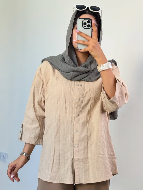 شومیز مانتویی لنین کرم