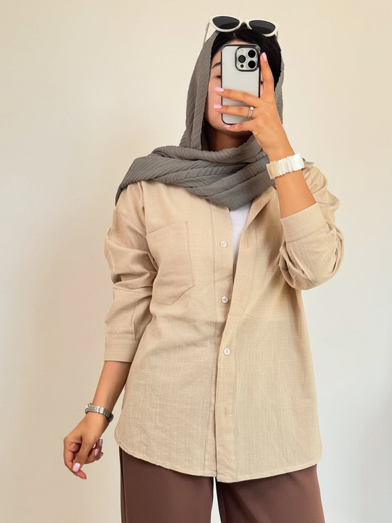 شومیز مانتویی لینن کرم