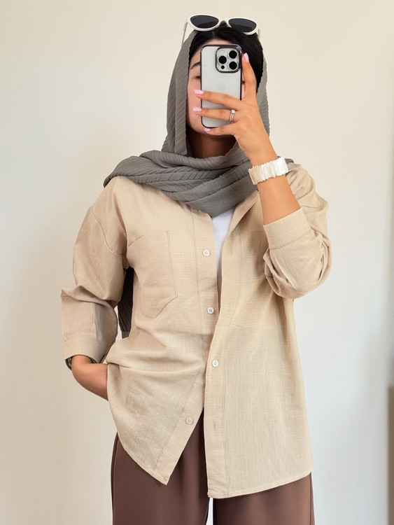 شومیز مانتویی کرم