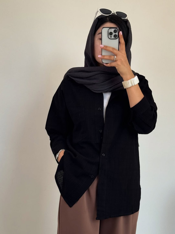 شومیز مانتویی لینن مشکی