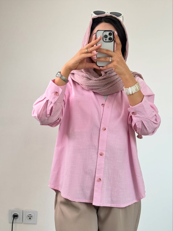 شومیز کوتاه لنین صورتی