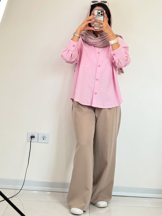 شومیز لینن صورتی