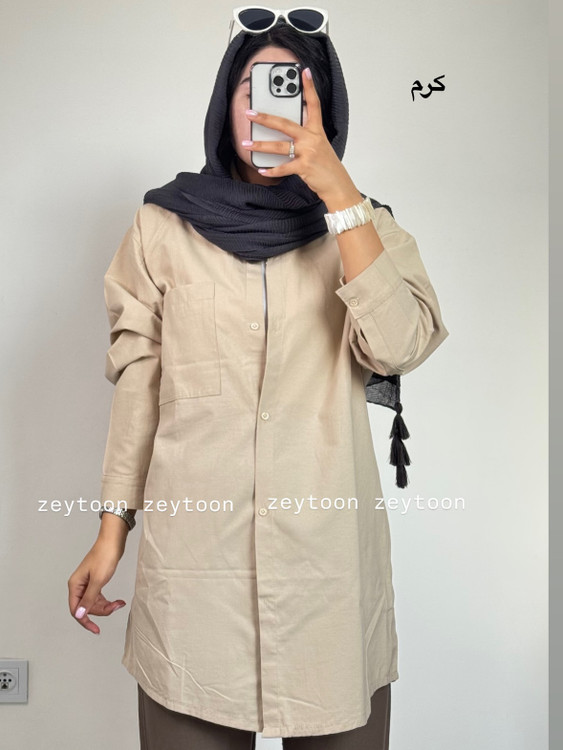 شومیز مانتویی بلند قد 85 رنگ کرم