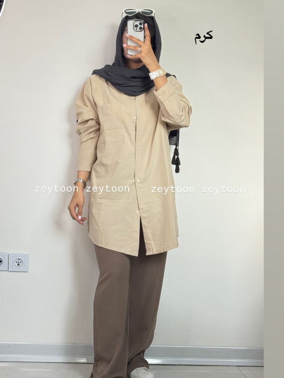 شومیز مانتویی بلند مناسب سرکار رنگ کرم