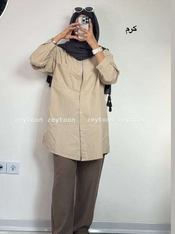 شومیز مانتویی بلند مناسب دانشگاه رنگ کرم