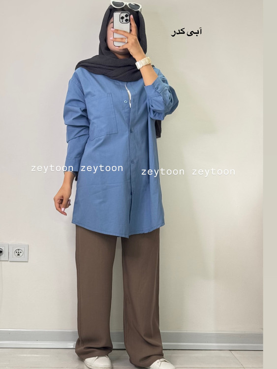 شومیز مانتویی قد 85 رنگ ابی