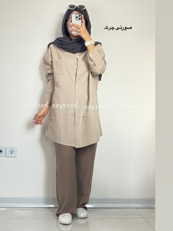 شومیز مانتویی قد 85 لنین صورتی چرک