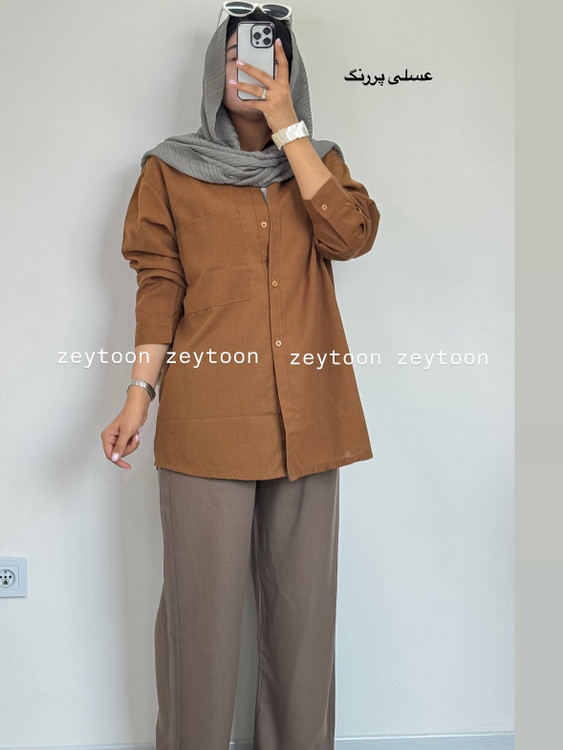 شومیز مانتویی عسلی