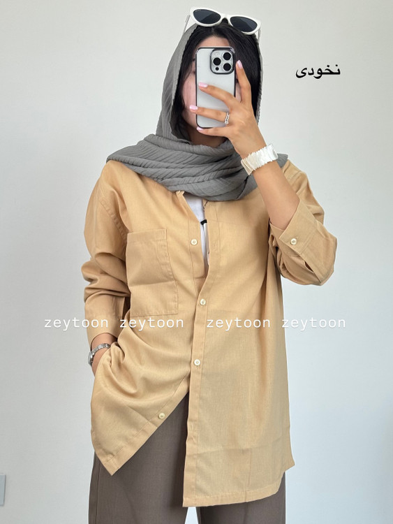 شومیز مانتویی بلند نخودی