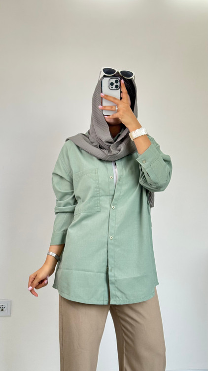 شومیز مانتویی بلند کاهویی