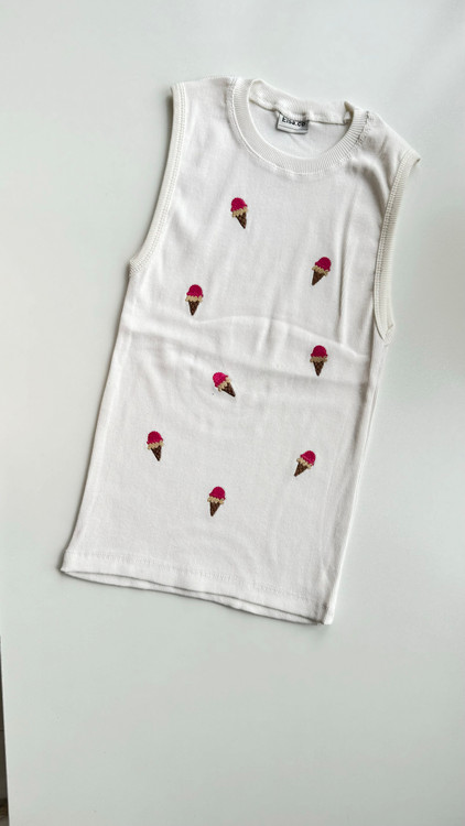 تاپ یقه گرد بلند سفید