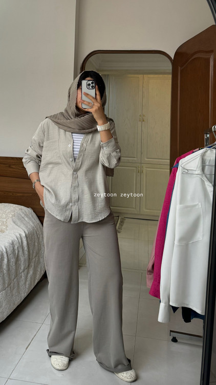 شومیز مانتویی طوسی