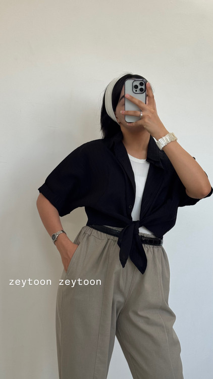 شومیز گره ای مشکی با شلوار