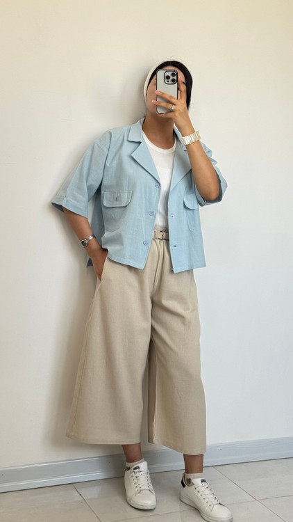 کت کراپ آبی مه آلود