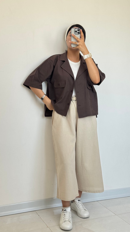 ترکیب کت کراپ و شلوار واید لگ حصیری