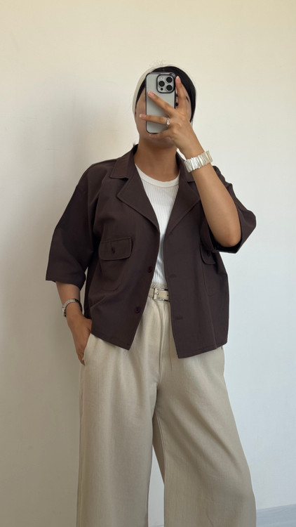 کت کراپ قهوه ای