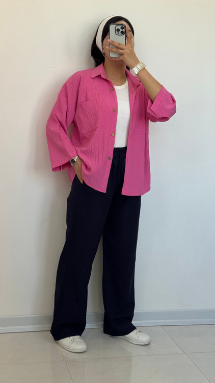 شومیز مانتویی کوتاه سرخابی