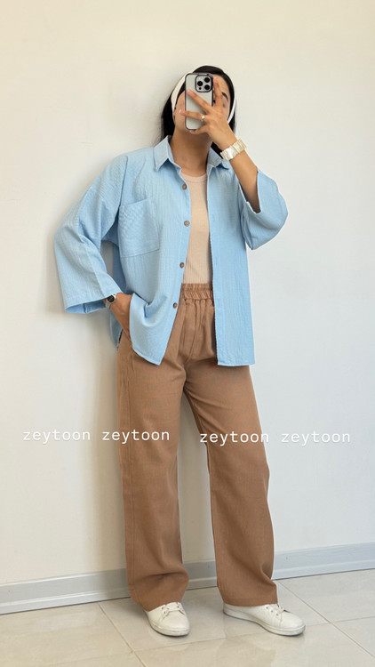 شومیز مانتویی کوتاه ابی روشن