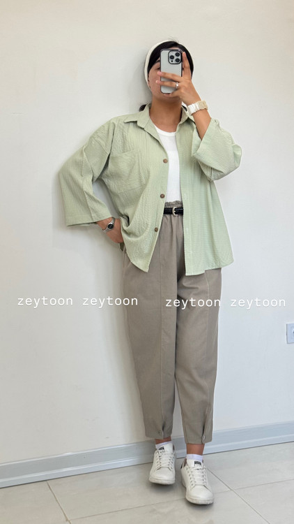 شومیز مانتویی کوتاه رنگ ماچا