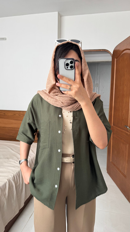 شومیز کوتاه زیتونی