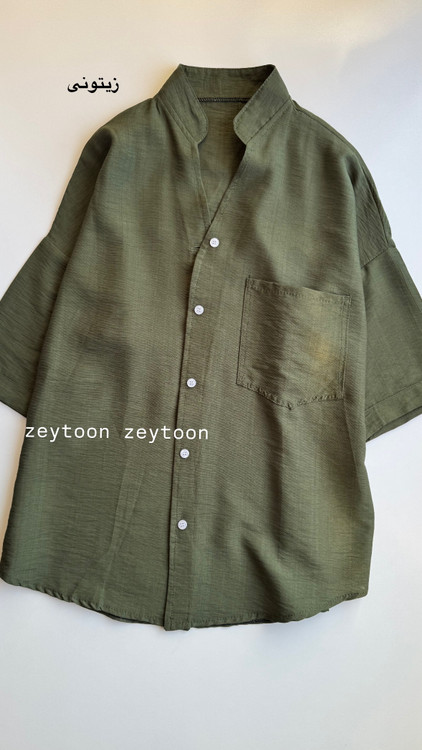 شومیز ساده کوتاه زیتونی