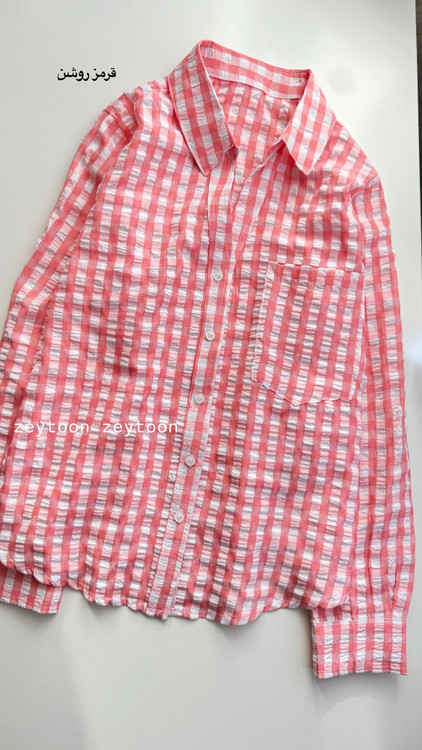 شومیز چهارخونه قرمز صورتی