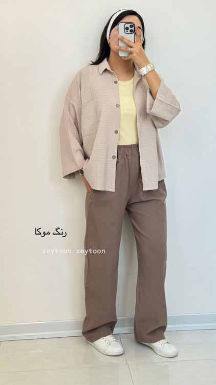 شلوار نیم بگ کنفی حصیری موکا