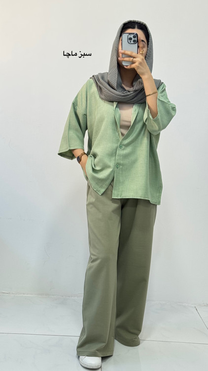 شومیز باکسی کوتاه سبز ماچا