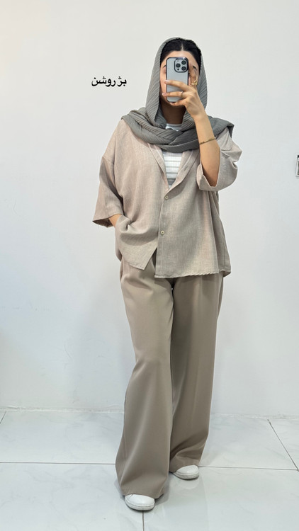 شومیز باکسی کوتاه بژ روشن