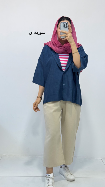 شومیز باکسی کوتاه سورمه ای