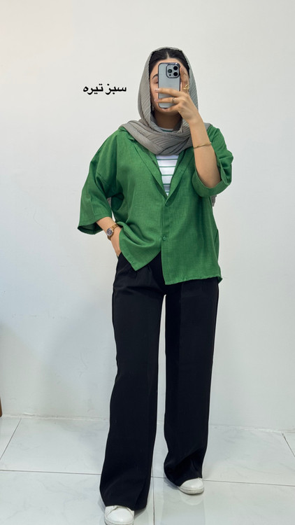 شومیز باکسی کوتاه سبز تیره